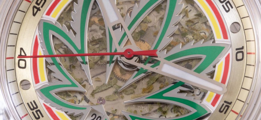 Часы наручные с коноплей скрученные листья конопли