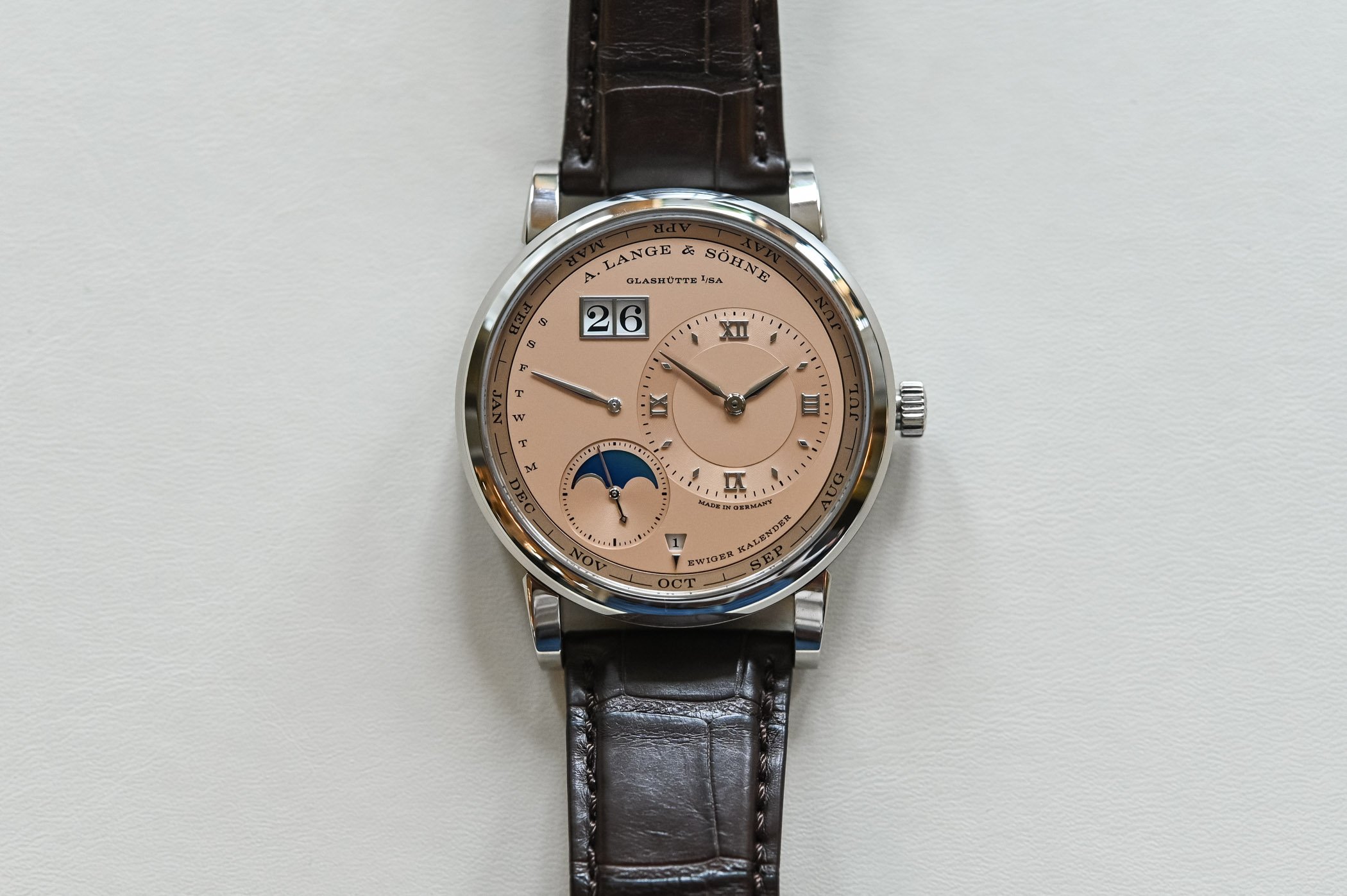 A. Lange & Söhne Lange 1 Perpetual Calendar White Gold Case Salmon Pink Gold Dial Limited Edition