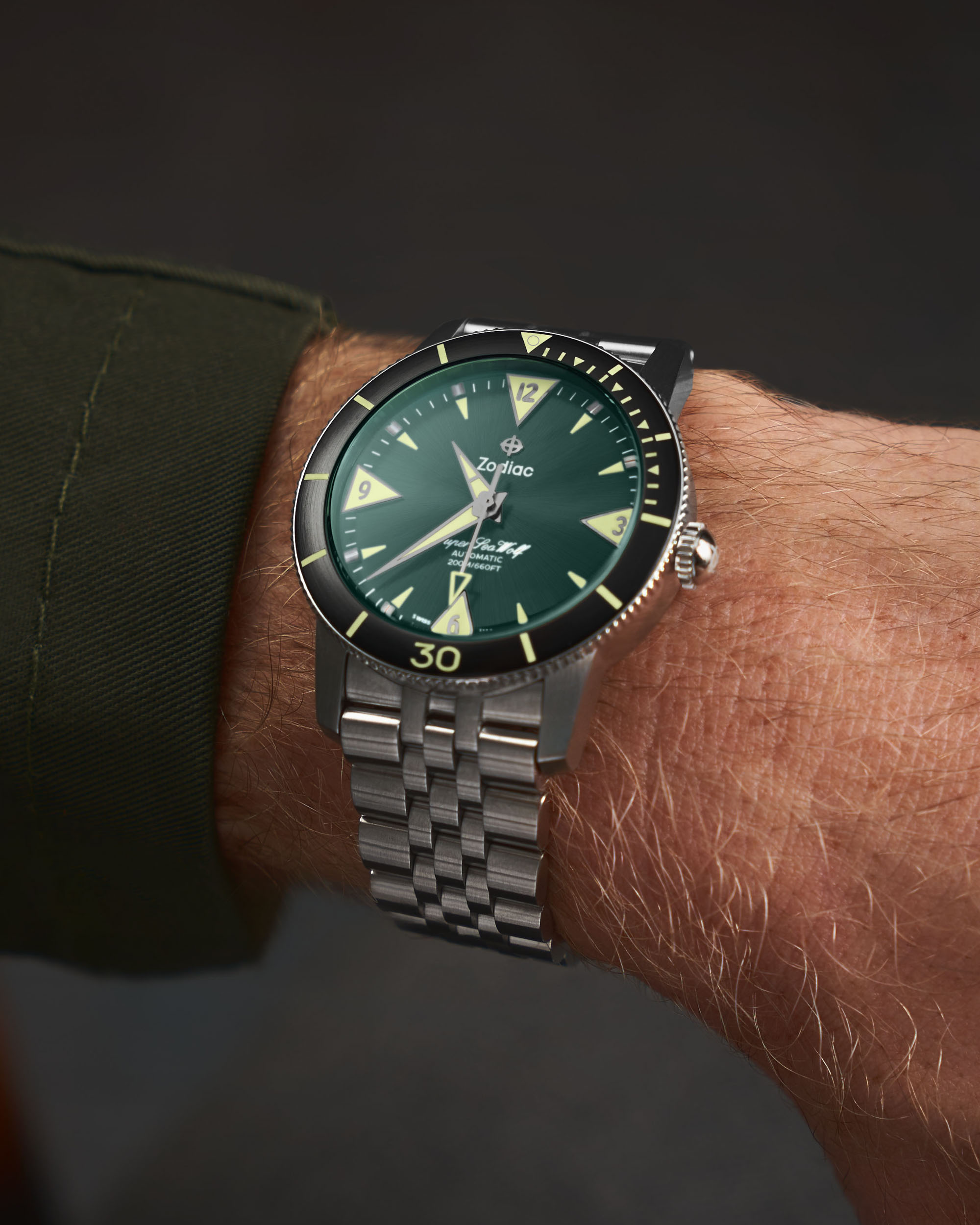 Новый выпуск: Водолазные часы Zodiac Green Super Sea Wolf Skin