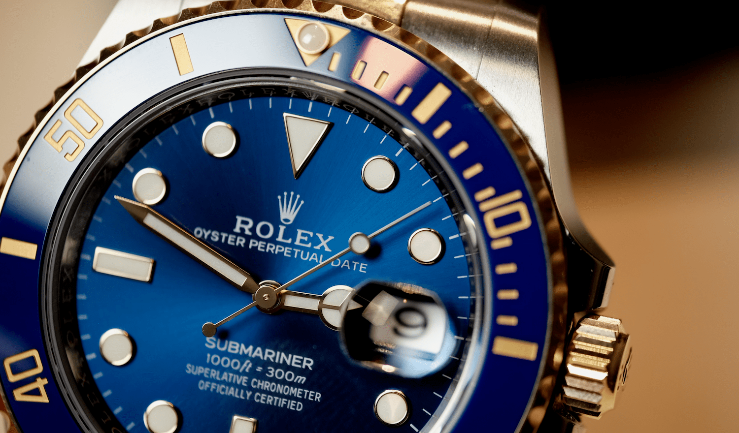 Close up details of the Rolex Submariner Date watch