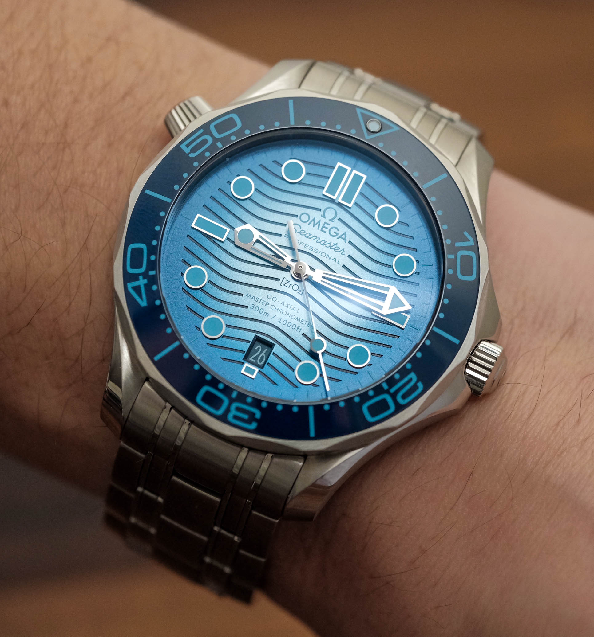 Omega Seamaster Diver 300M Summer Blue Wrist Shot