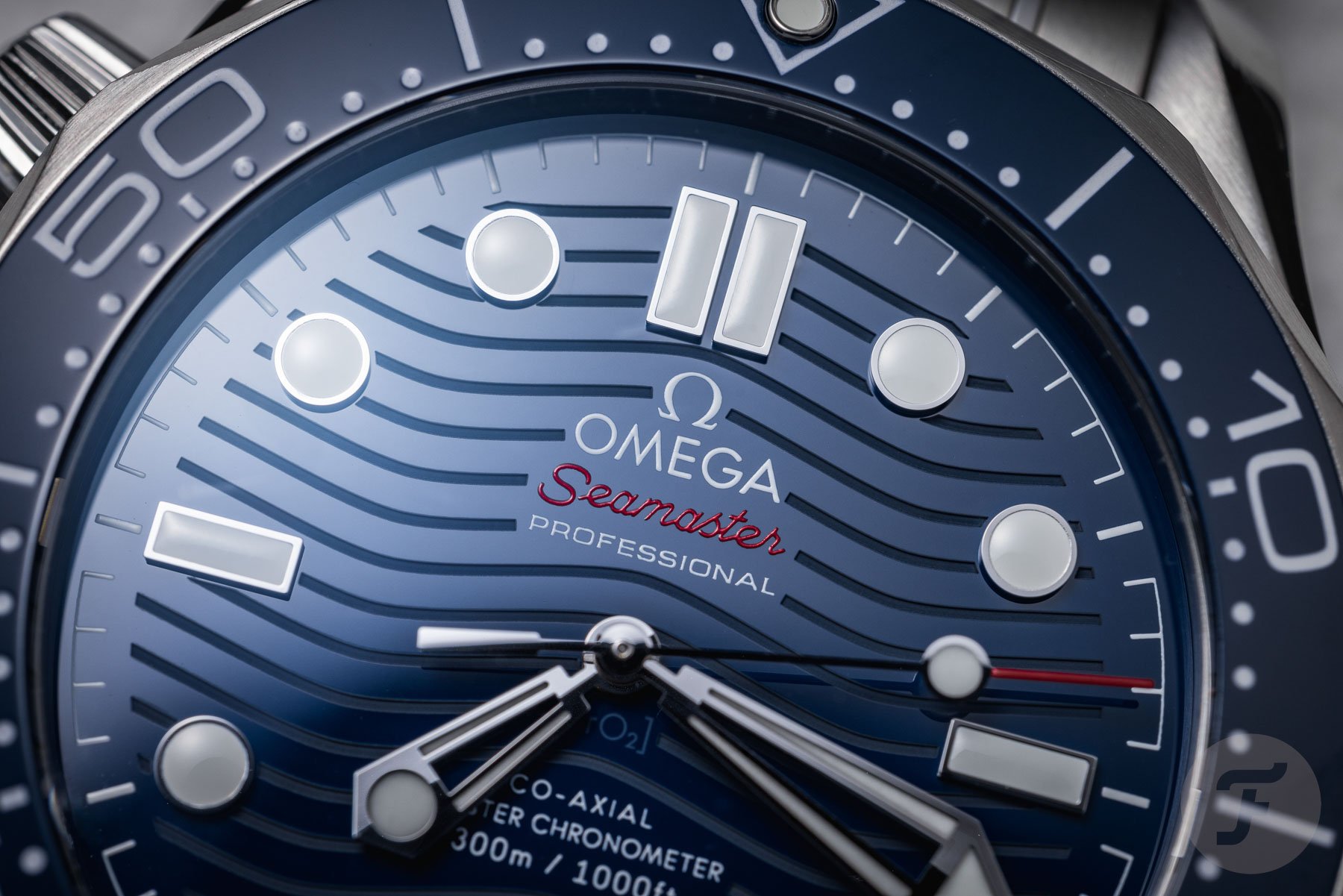 Omega Seamaster Diver 300M blue dial close-up
