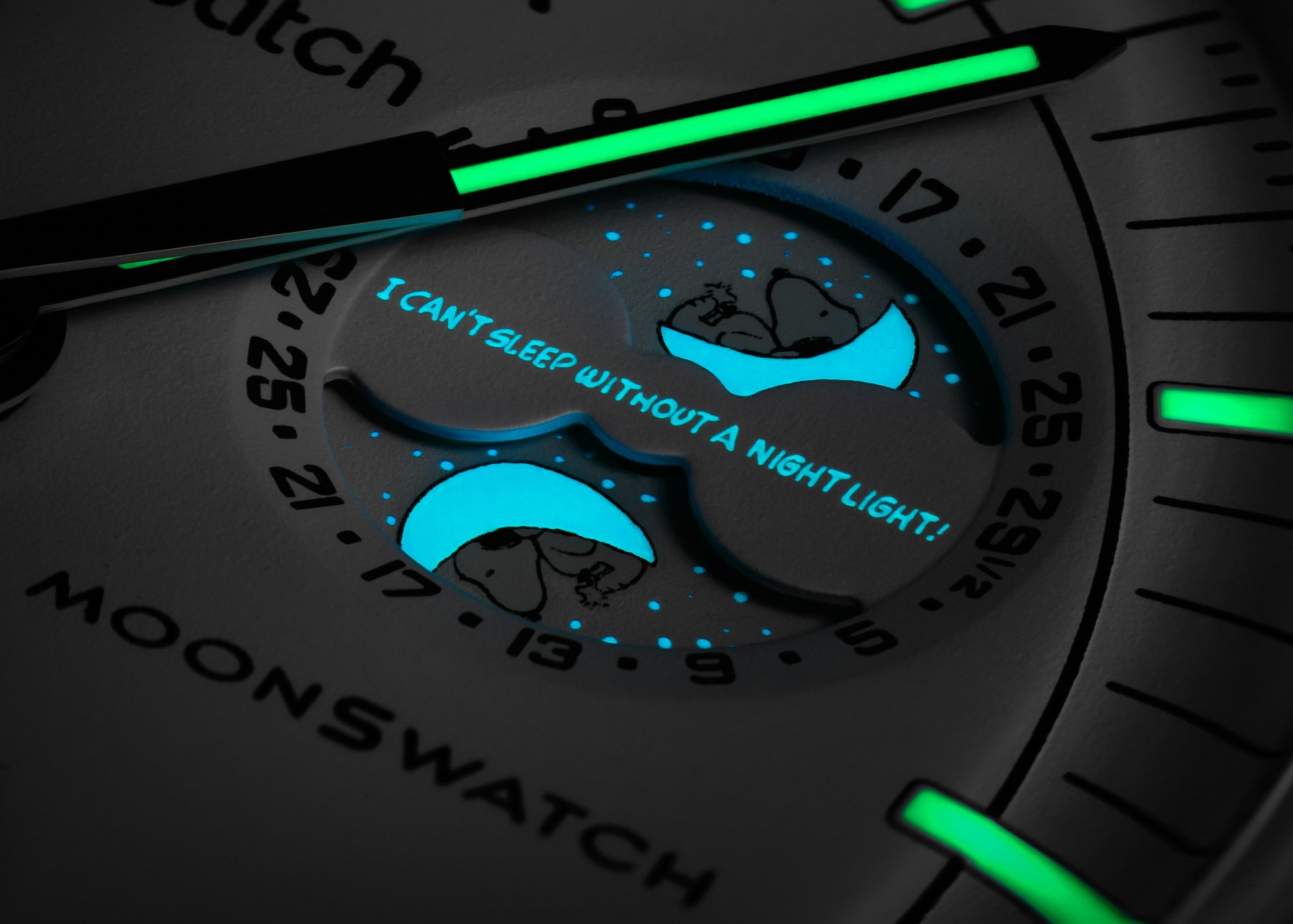 MoonSwatch Mission to the Moonphase lume shot