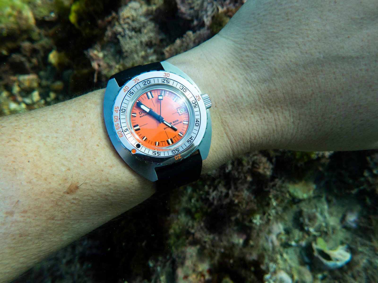 Doxa Sub 300 underwater wrist shot