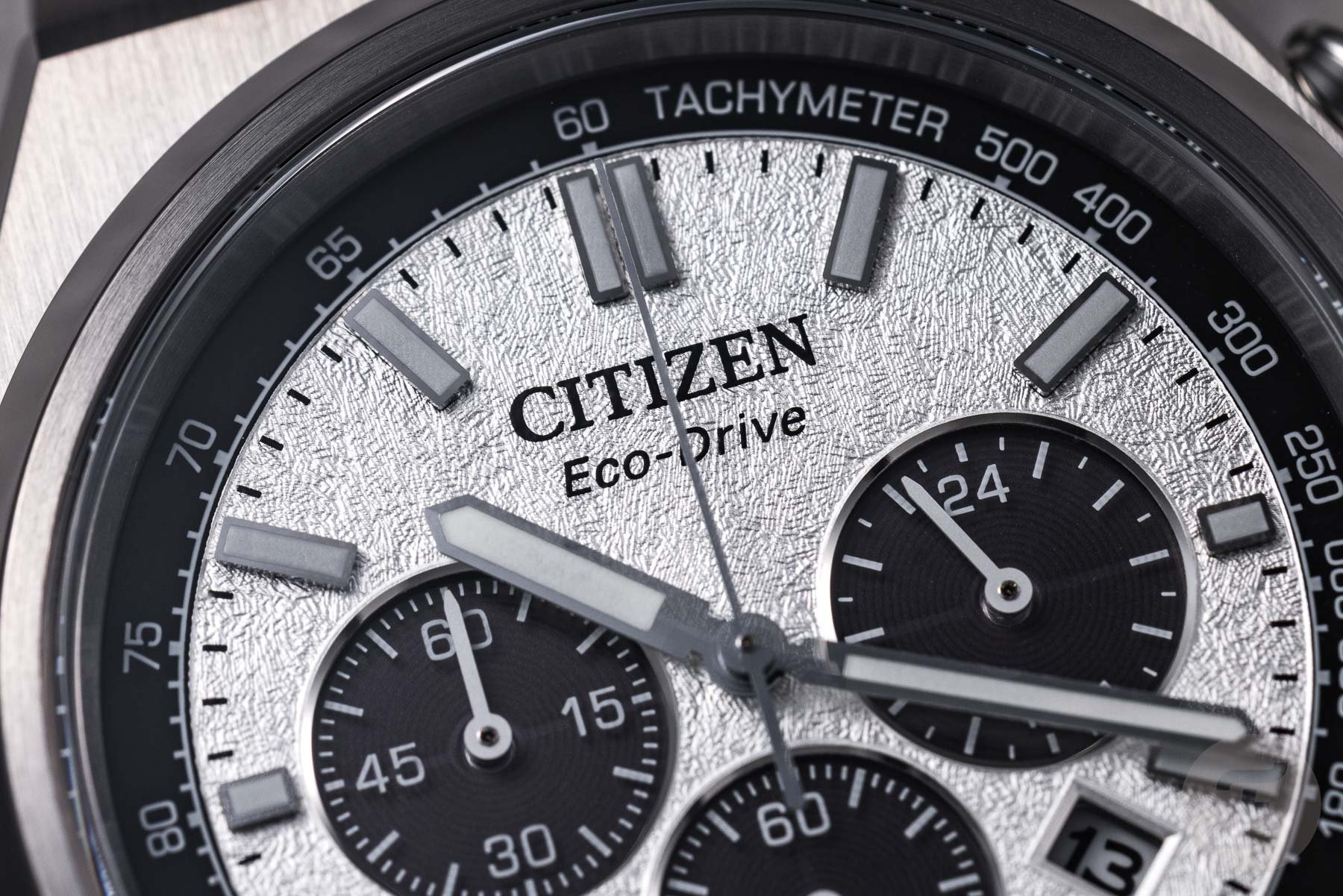 Citizen Super Titanium Eco-Drive Chrono panda close-up