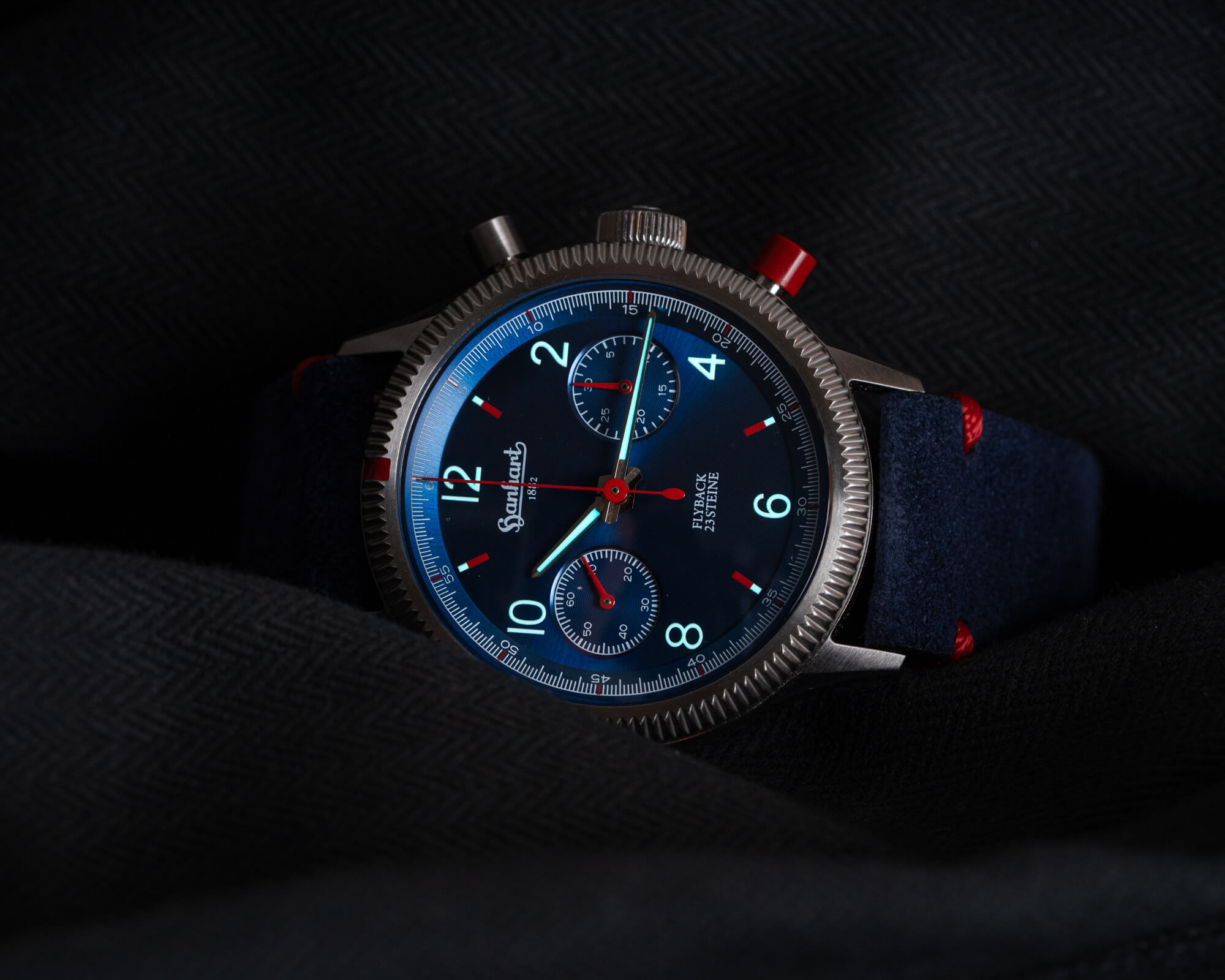 Обзор часов: Набор хронографов и секундомеров Hanhart Red X Blue Flyback